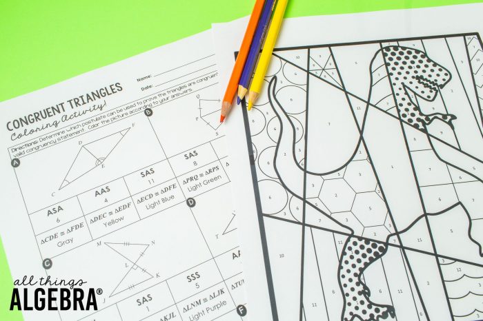 Key dinosaur congruent triangles coloring activity