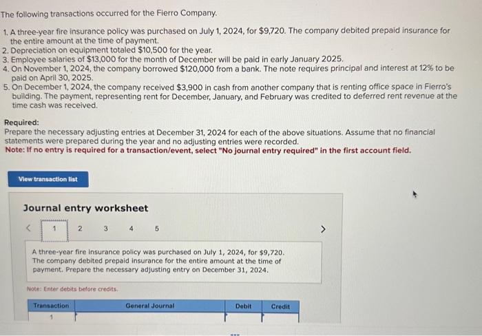 The following transactions occurred for the fierro company