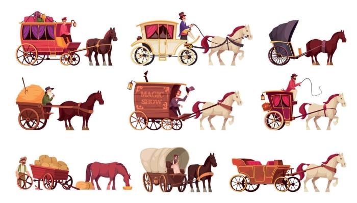 Horse drawn carriages carts different coaches works coloured lithograph seven size